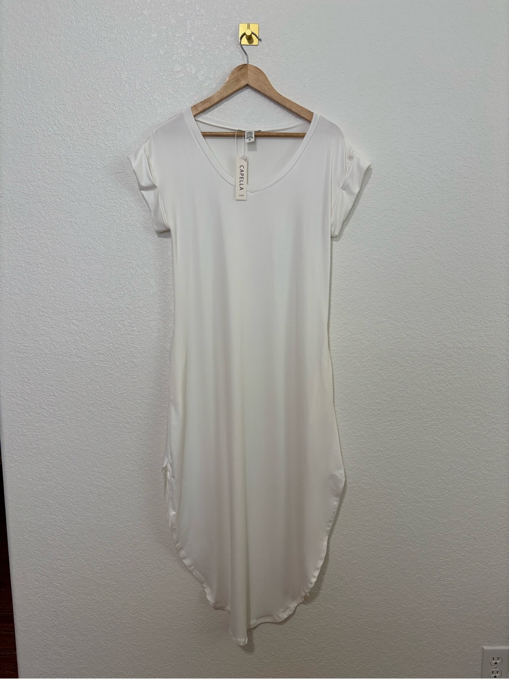 Capella Asymmetrical Cream V-Neck Midi Dress